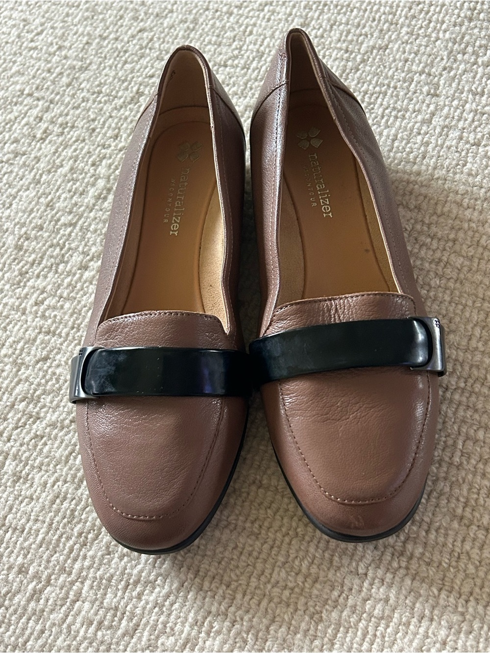 Naturalizer Brown Leather Loafers with Black Strap